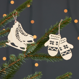 Skates and Mitts Wooden Ornaments